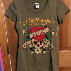 Don Ed Hardy Olive Green Tshirt